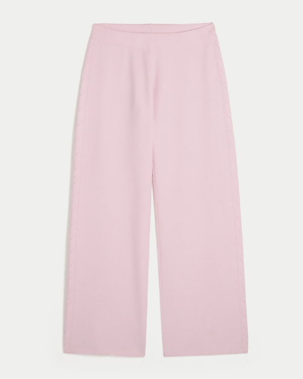 Gilly Hicks Heart Pointelle Straight Sweater-Knit Pants, Light Pink view 1