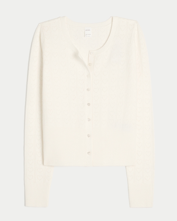 Gilly Hicks Heart Pointelle Cardigan, Cloud White view 1