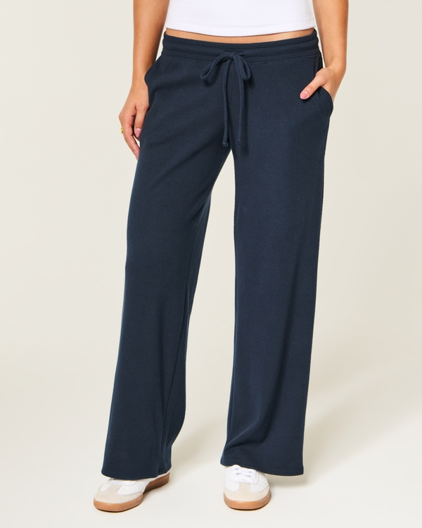 Waffle Straight Pants, Navy view 2