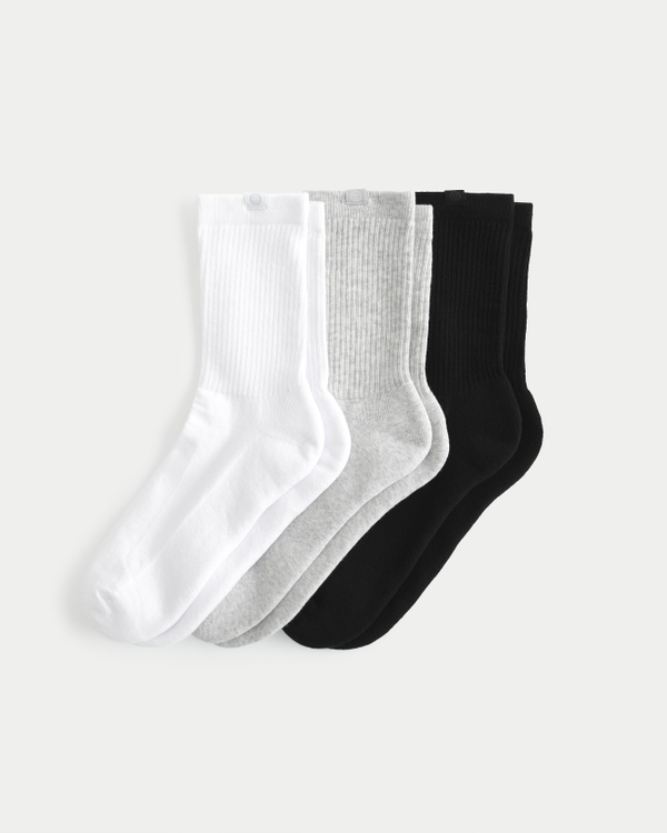 Gilly Hicks Ribbed Crew Socks 3-Pack, White-grey-black
