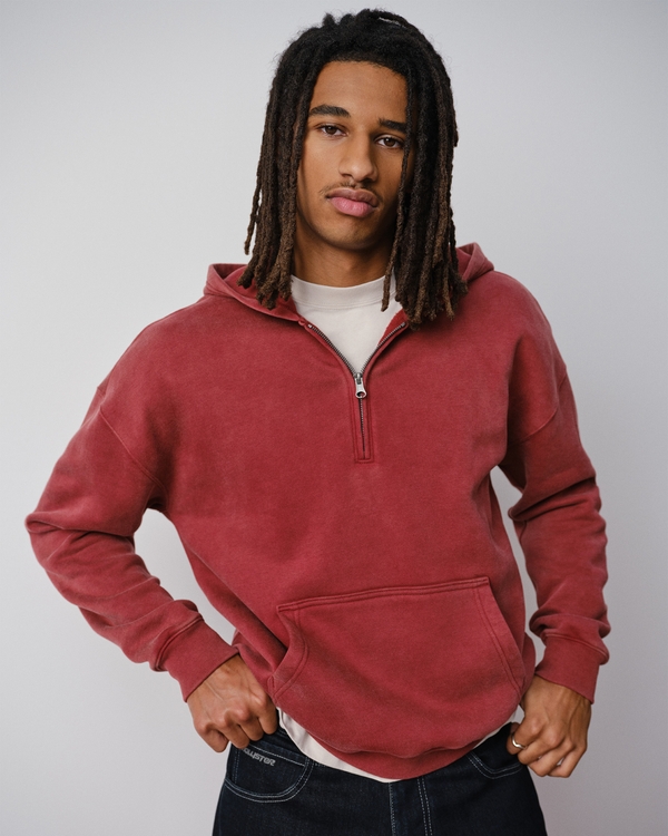Hollister Feel Good Boxy Washed Quarter-Zip Hoodie