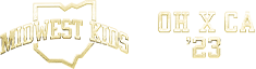Midwest Kids Ohio Gold Logo next to Ohio x California 2023 Gold Logo